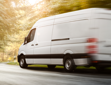 Delivery Van On Wooded Country Road 600X600