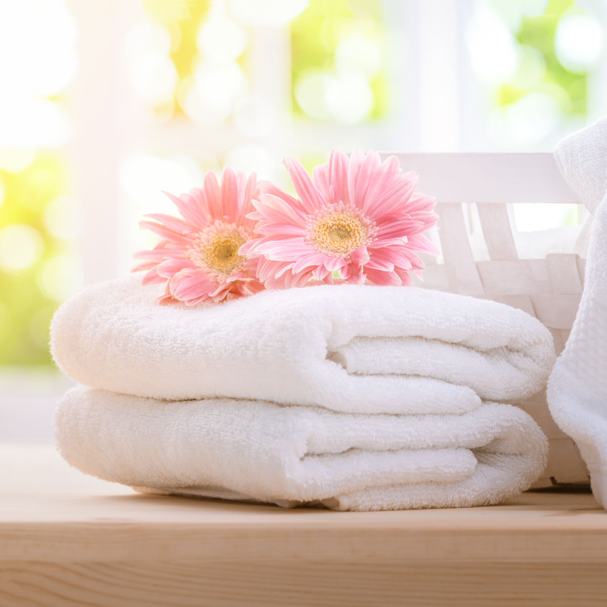 Two Folded Towels With Pink Flowers On Top 1200X1200